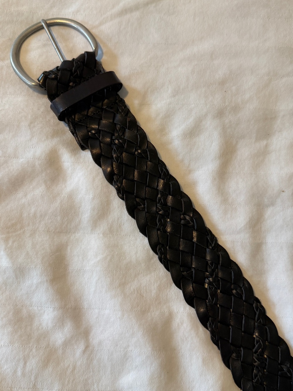 LOFT Black Braided Leather Belt with Silver Buckle